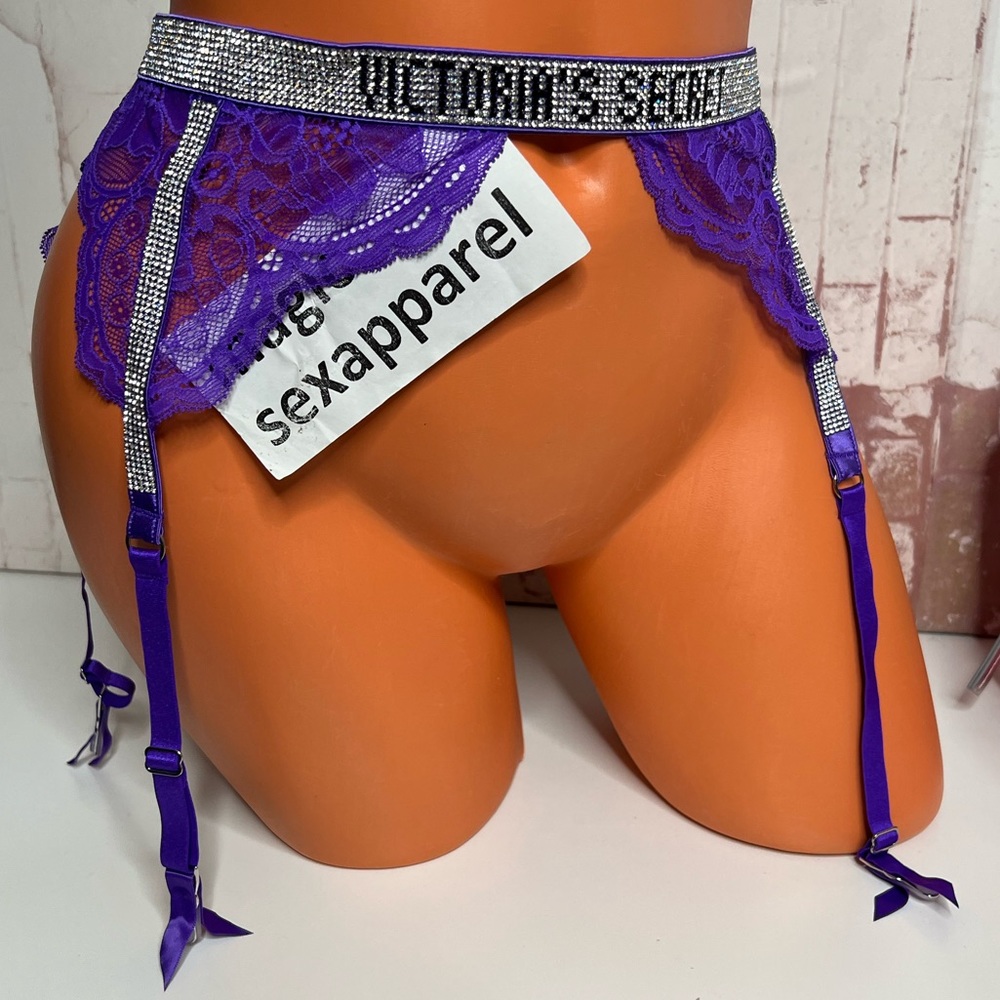 VS LUXE XS/S M/L LOGO CRYSTAL SHINE STRAP GARTER BELT BLING RHINESTONES